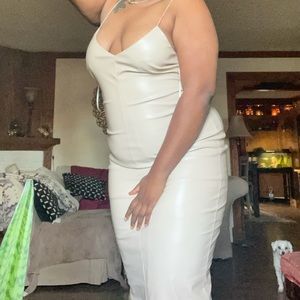 Beige midi bodycon dress